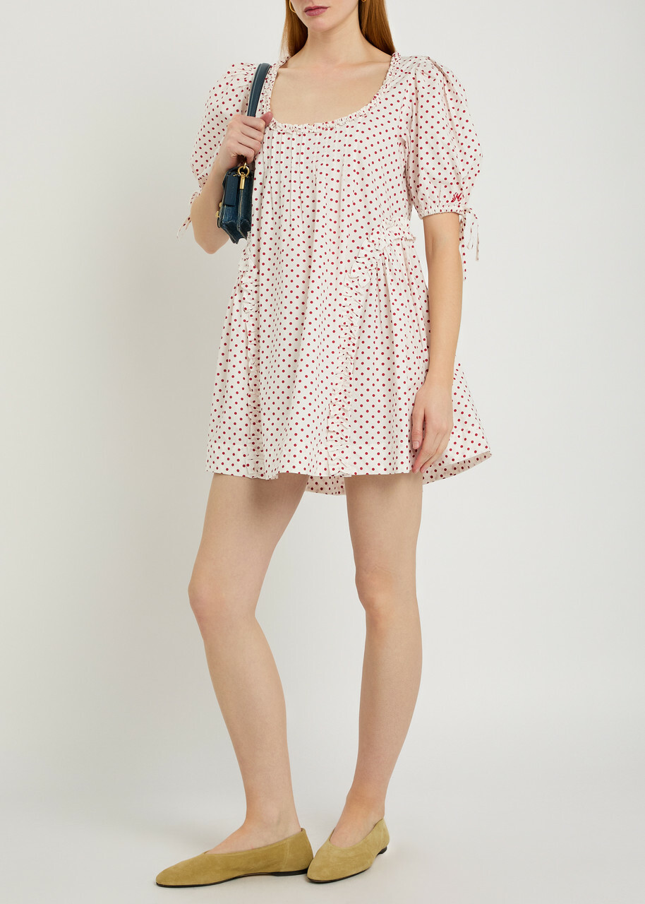 Damson Madder Meri Polka-dot Ruffled Cotton-poplin Mini Dress White