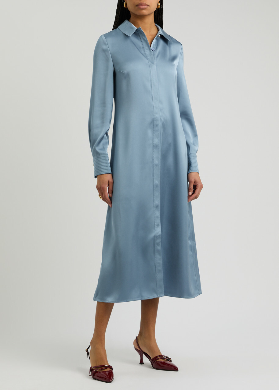 Stine Goya Satin Midi Shirt Dress Blue Stine Goya