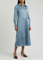 Stine Goya Satin Midi Shirt Dress Blue