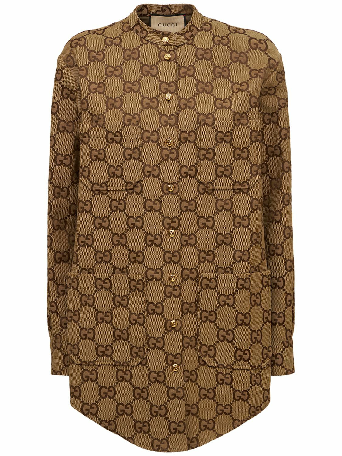 【現行モデル】GUCCI マキシ GGキャンバス シャツ ブラウン 48 L GUCCI - Maxi Gg Canvas Oversized Shirt Gucci