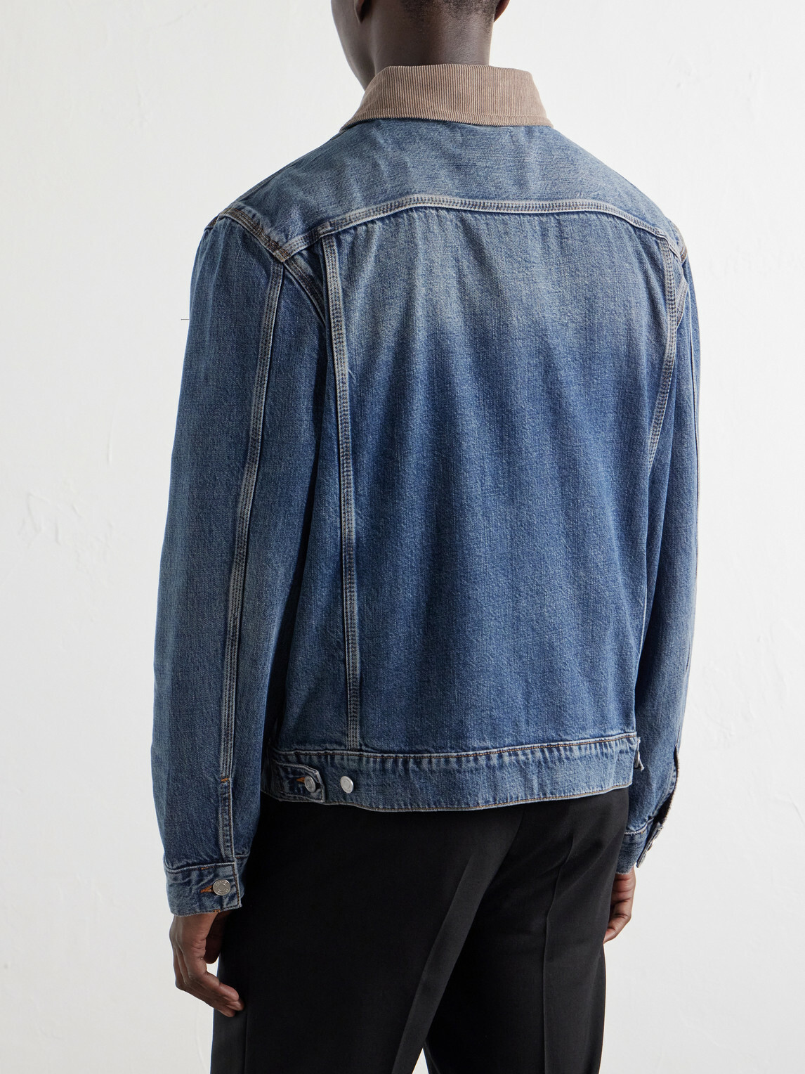 FRAME - Corduroy Trimmed Cotton and Lyocell-blend Denim Jacket - Blue