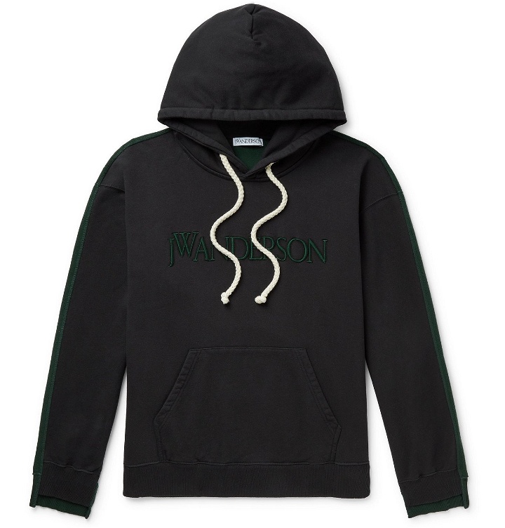 Photo: JW Anderson - Logo-Embroidered Panelled Fleece-Back Cotton-Jersey and Fleece Hoodie - Black