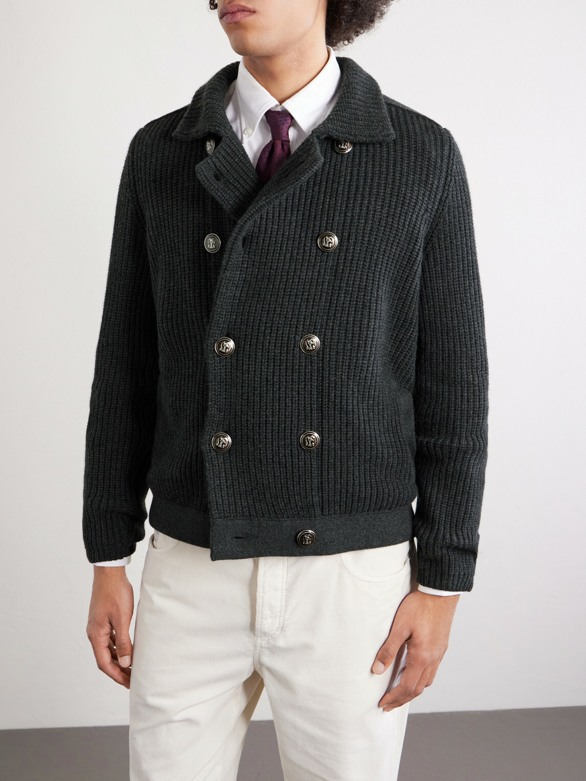 Brunello Cucinelli - Double-Breasted Ribbed Cashmere Cardigan - Gray