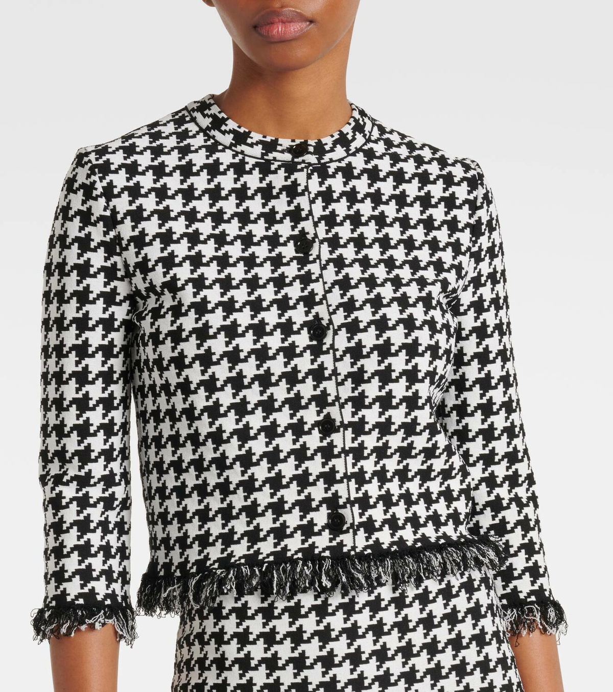 Alexander McQueen Houndstooth fringed jacquard cardigan