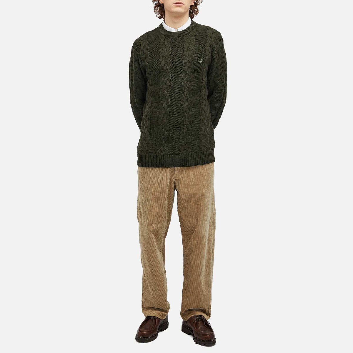 Fred Perry Men's Chunky Cable Knit Jumper in Hunting Green Fred Perry