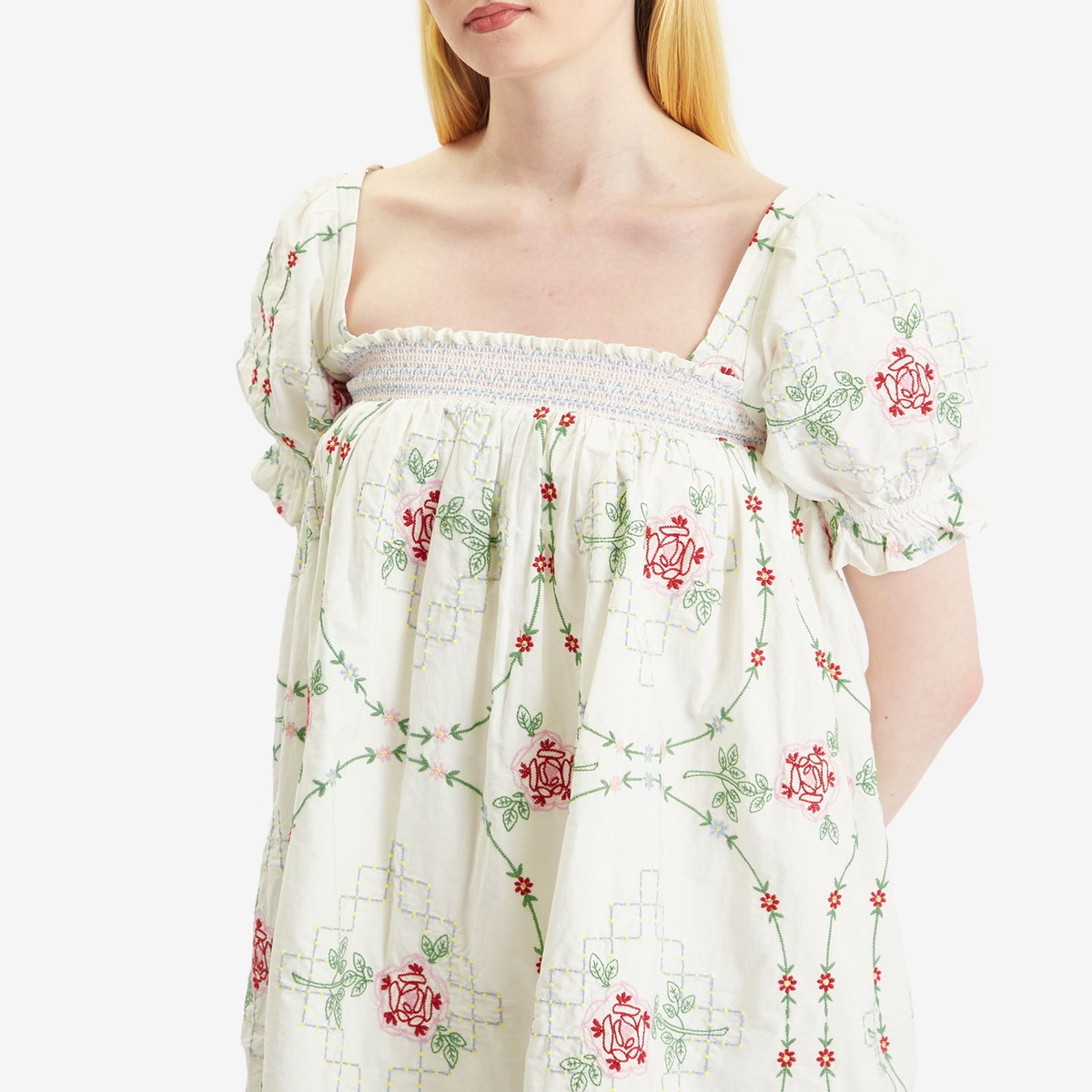 ワンピース Damson Madder Lulu Mini Dress lulu mini dress - rose embroidery – Damson Madder