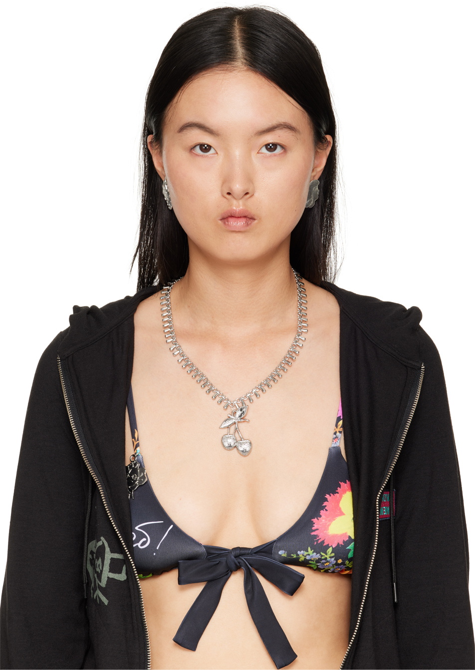 Chopova Lowena Silver Cherry Long Chain Necklace