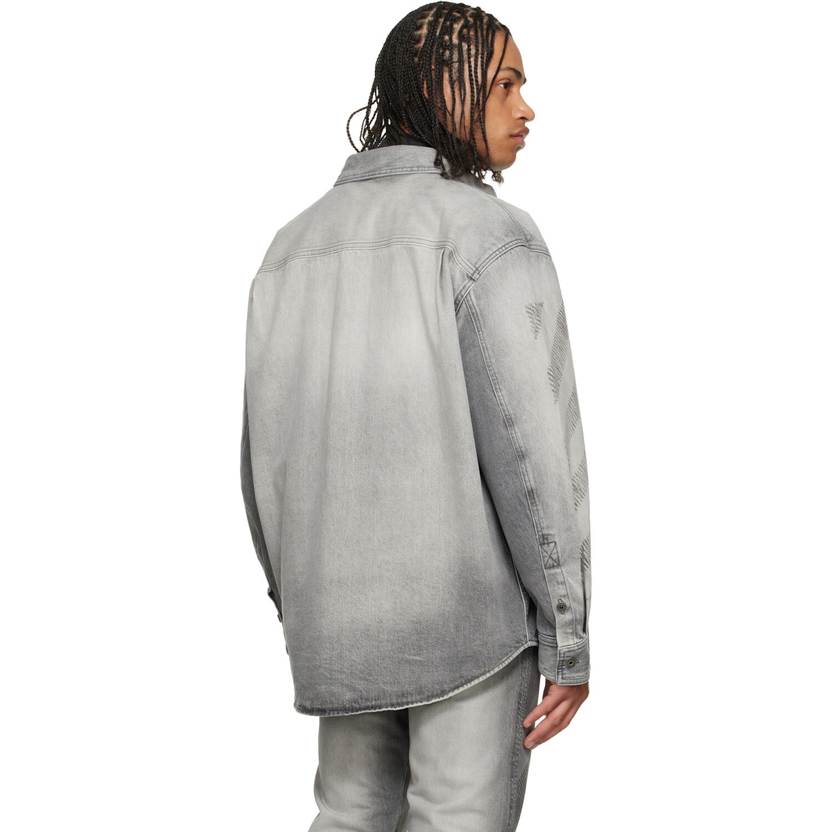 Off-White Gray Diagonal Embroidered Denim Military Overshirt