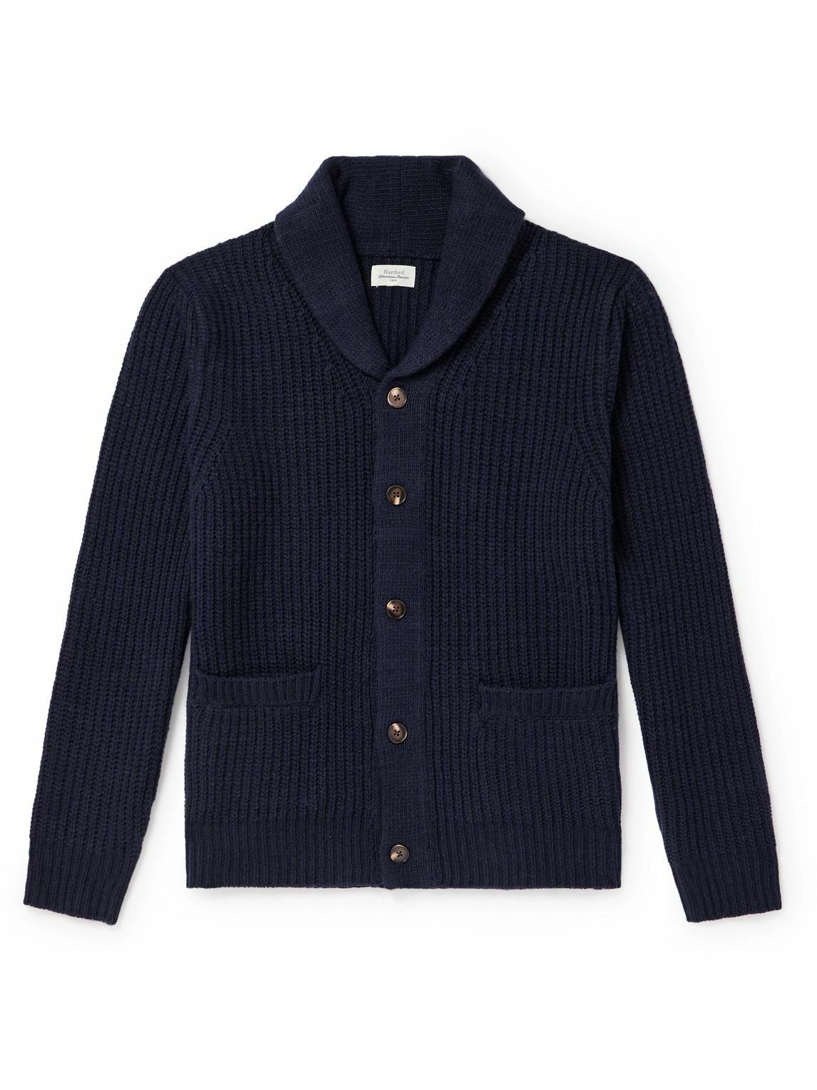 Hartford - Shawl-Collar Ribbed Wool Cardigan - Blue