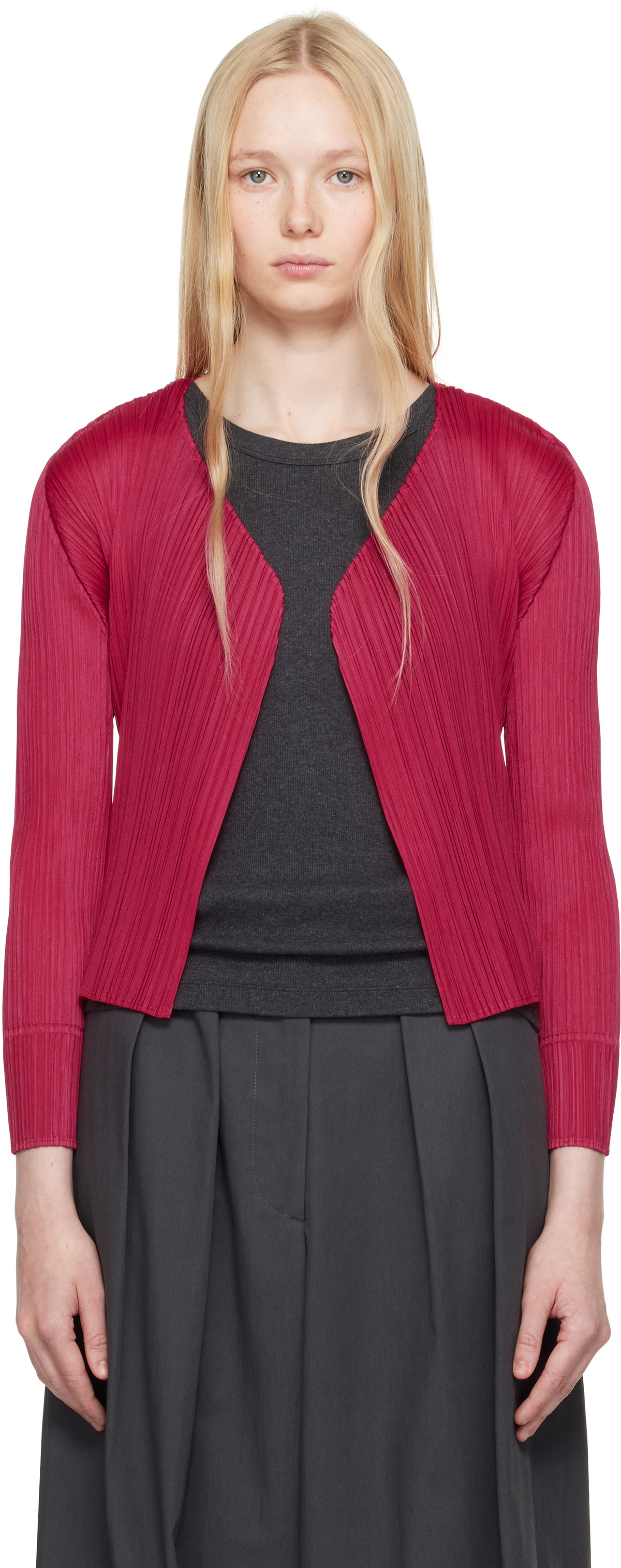 PLEATS PLEASE ISSEY MIYAKE Pink New Colorful Basics 4 Cardigan 