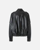 Pinko Nappa Leather Biker Jacket With Belt Limo Black