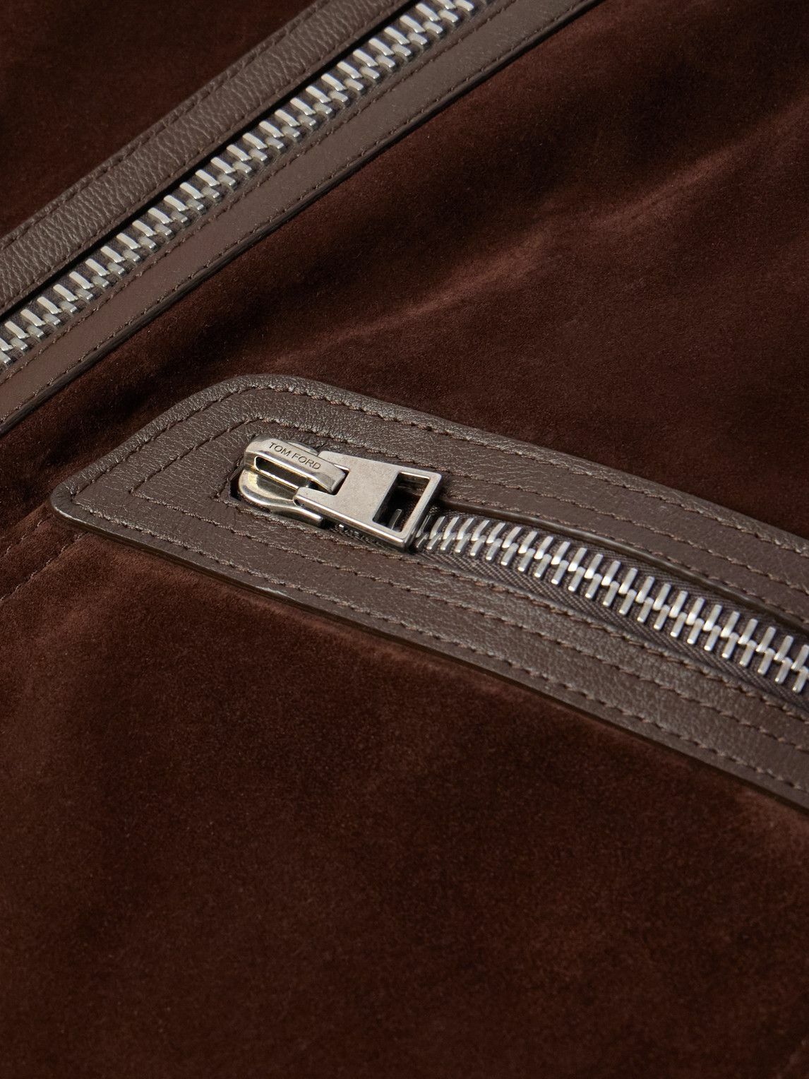TOM FORD - Slim-Fit Leather-Trimmed Suede Jacket - Brown TOM