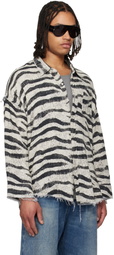 R13 Black & White Shredded Seam Drop Neck Shirt