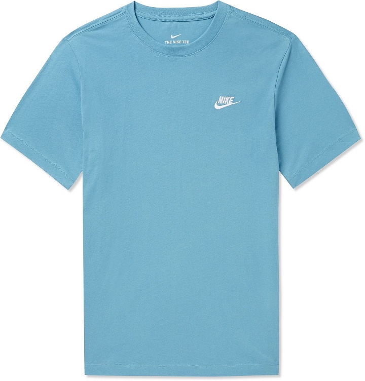 Photo: Nike - Logo-Embroidered Cotton-Jersey T-Shirt - Blue