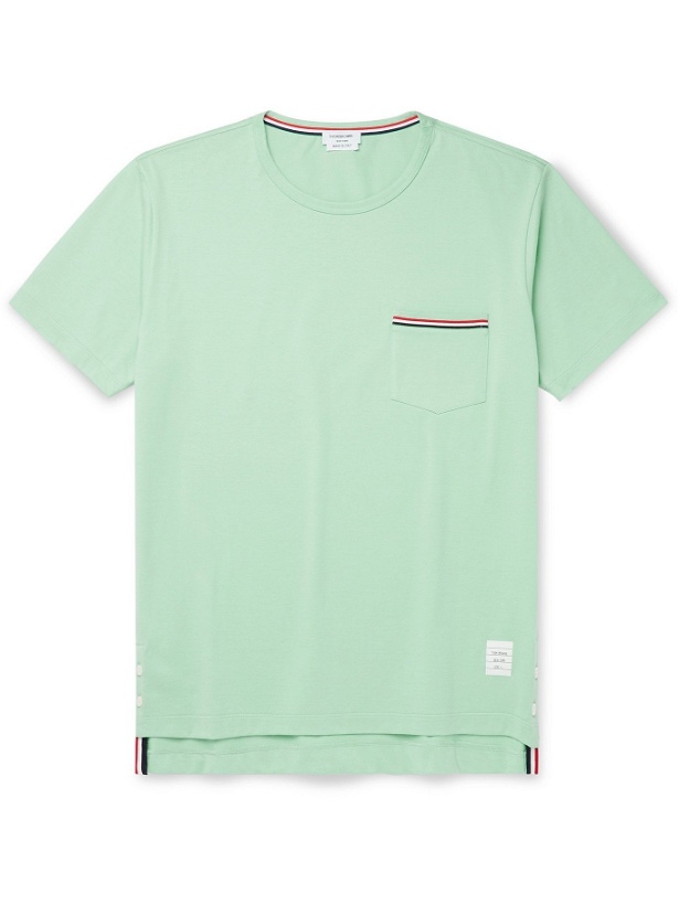 Photo: THOM BROWNE - Slim-Fit Grosgrain-Trimmed Cotton-Jersey T-Shirt - Green