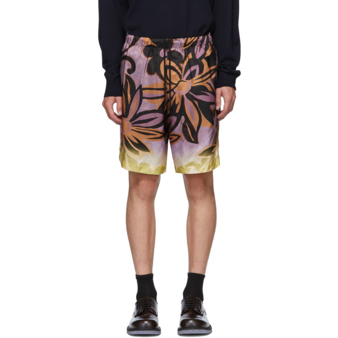 Photo: Dries Van Noten Purple and Orange Flower Drawstring Shorts