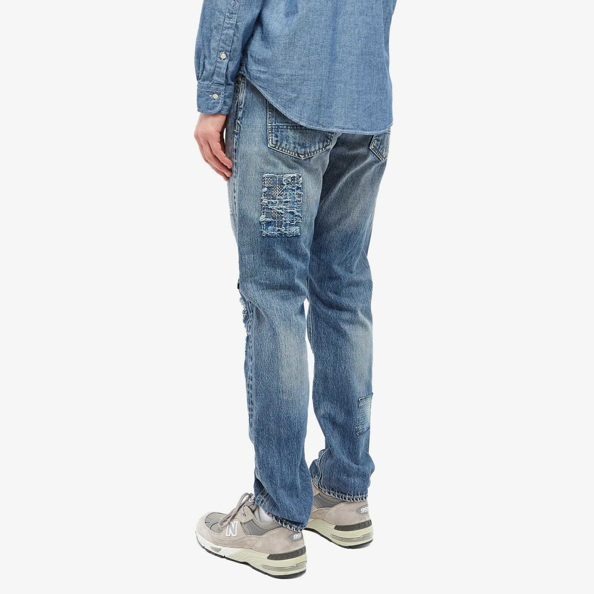 FDMTL Men's Slim Fit Straight Denim Jean in Indigo Patchwork FDMTL