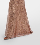 Elie Saab Belted sequined silk-blend gown