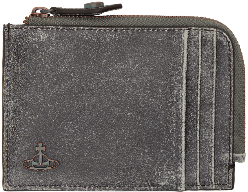 Vivienne Westwood Gray Distressed Zip Card Holder Vivienne