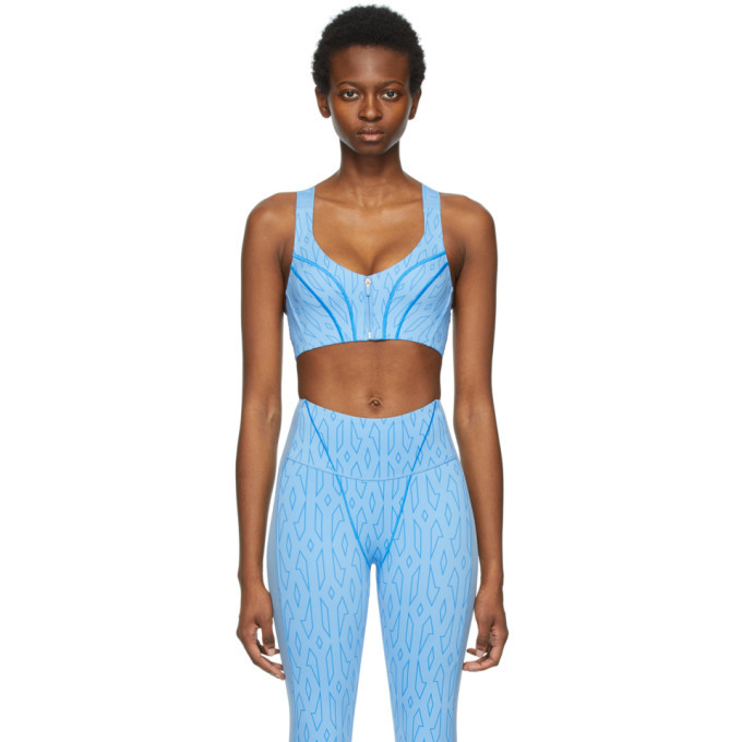 Photo: adidas x IVY PARK Blue Monogram Medium Support Zip-Up Sports Bra