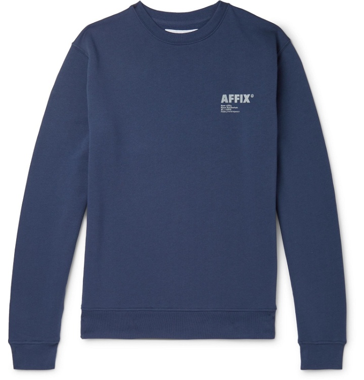 Photo: AFFIX - Logo-Print Fleece-Back Cotton-Jersey Sweatshirt - Blue