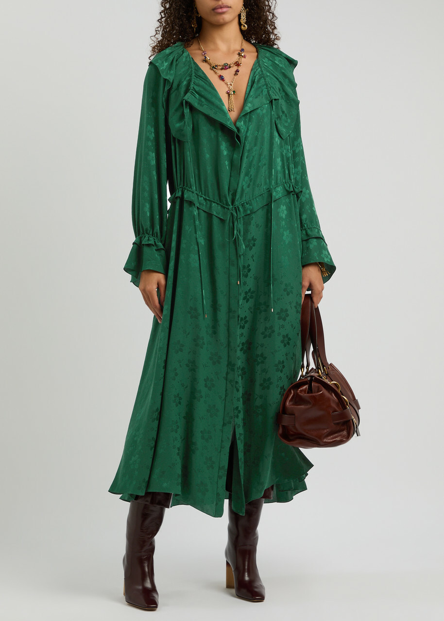 Chloe Floral-jacquard Silk Midi Dress Green Dark Chloe