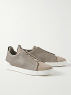 Zegna - Triple Stitch Full-Grain Leather and Suede Sneakers - Neutrals