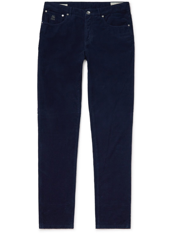 Photo: Brunello Cucinelli - Straight-Leg Cotton-Corduroy Trousers - Blue