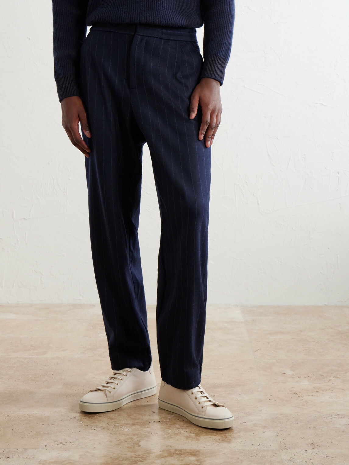 SEASE - Tapered Pinstriped Wool-Blend Trousers - Blue