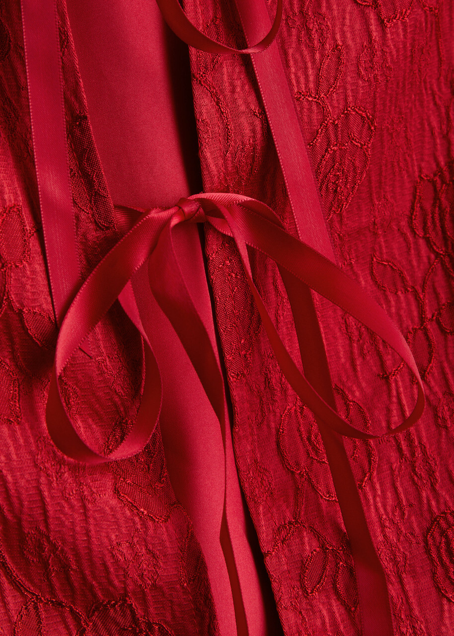 Sister Jane Charm Floral-jacquard Cloqué top Red Sister Jane