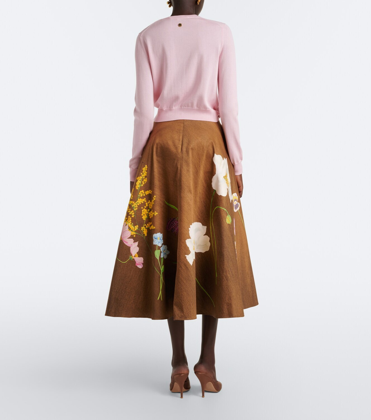 Oscar de la Renta Floral cotton-blend midi skirt