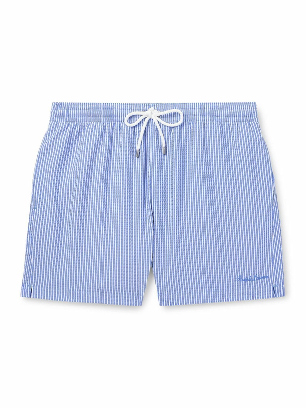 Photo: Ralph Lauren Purple label - Amalfi Straight-Leg Mid-Length Striped Seersucker Swim Shorts - Blue