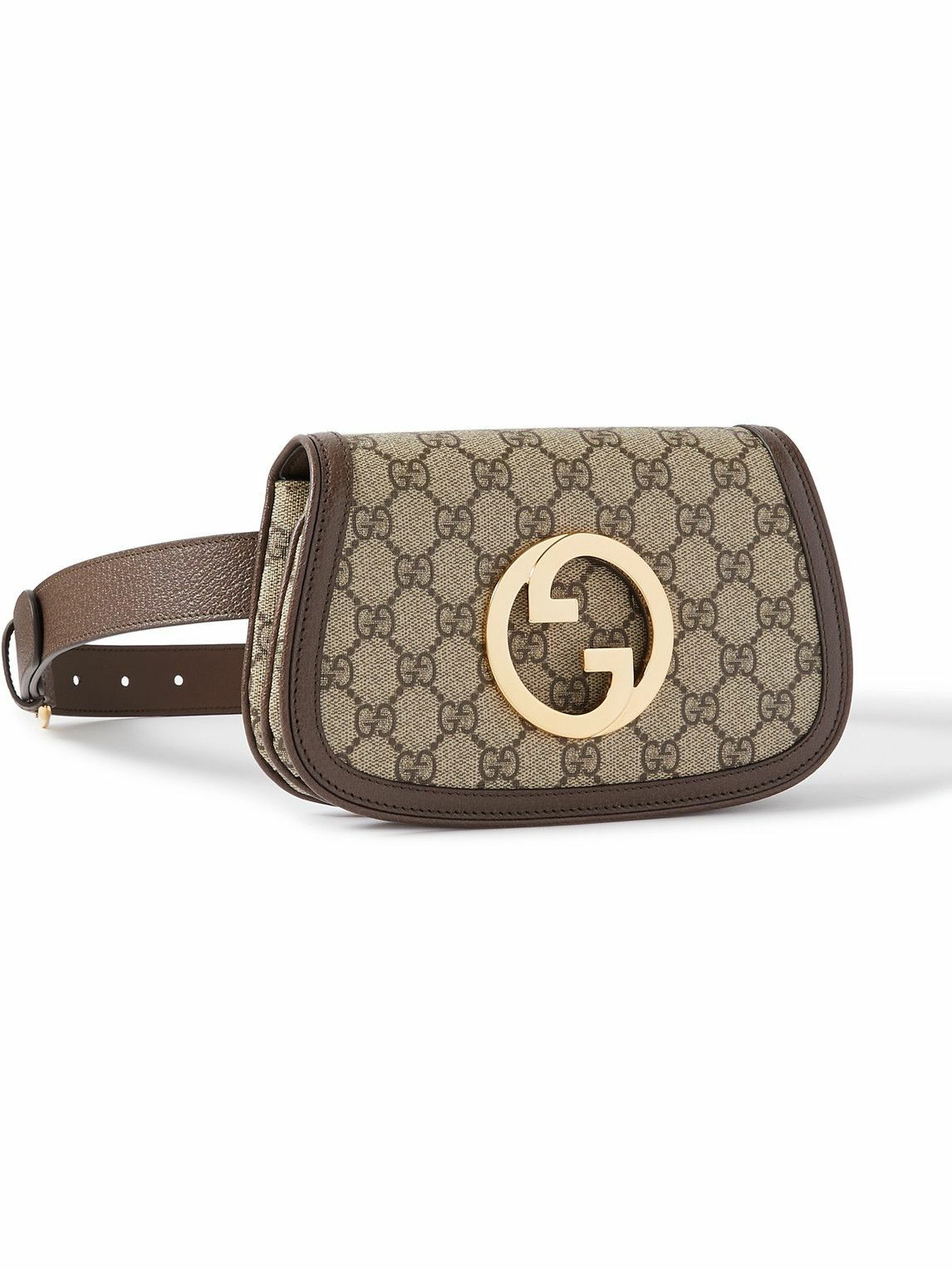 Gucci Leather and Webbing-Trimmed Monogrammed Canvas Duffle Bag - Brown