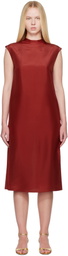 Carven Red Straight Silk Toile Midi Dress