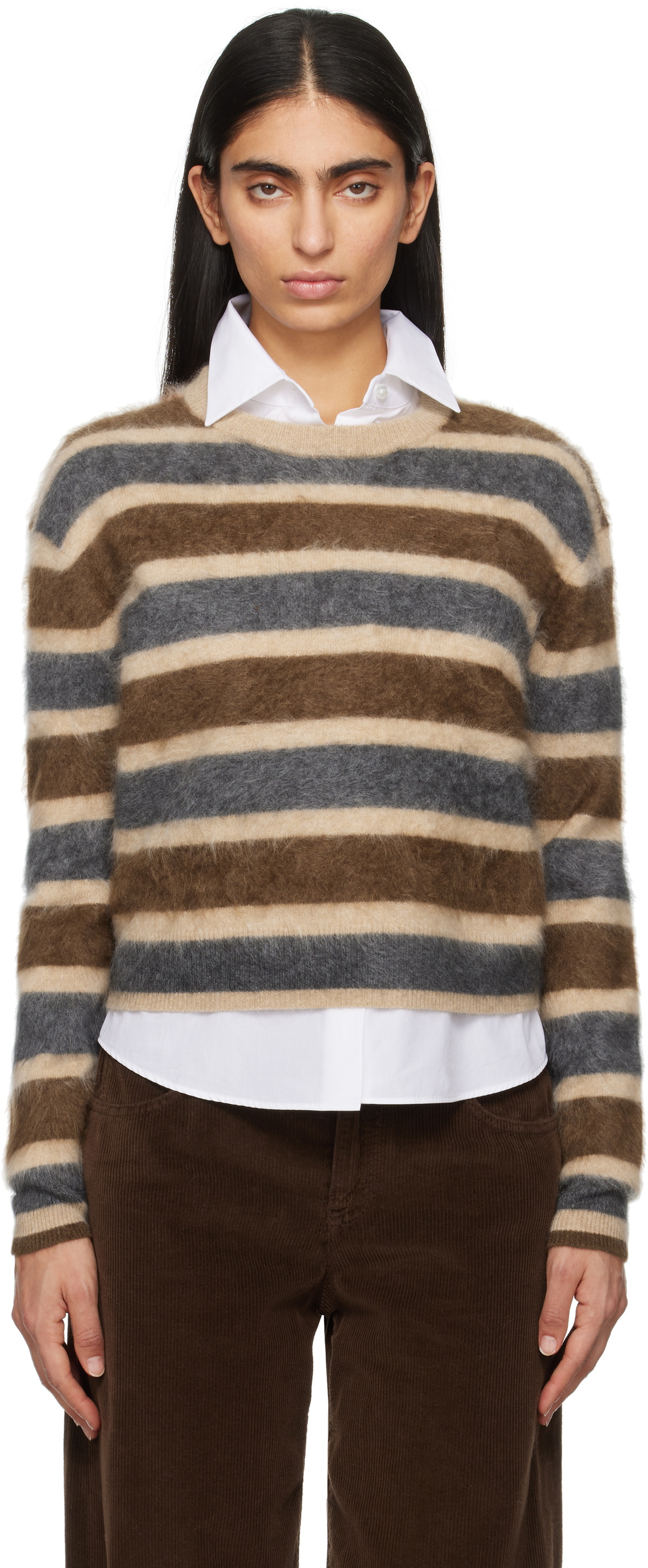 Guest in Residence Brown & Gray Grizzly Stripe Crew Sweater