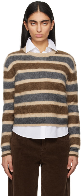 Photo: Guest in Residence Brown & Gray Grizzly Stripe Crew Sweater