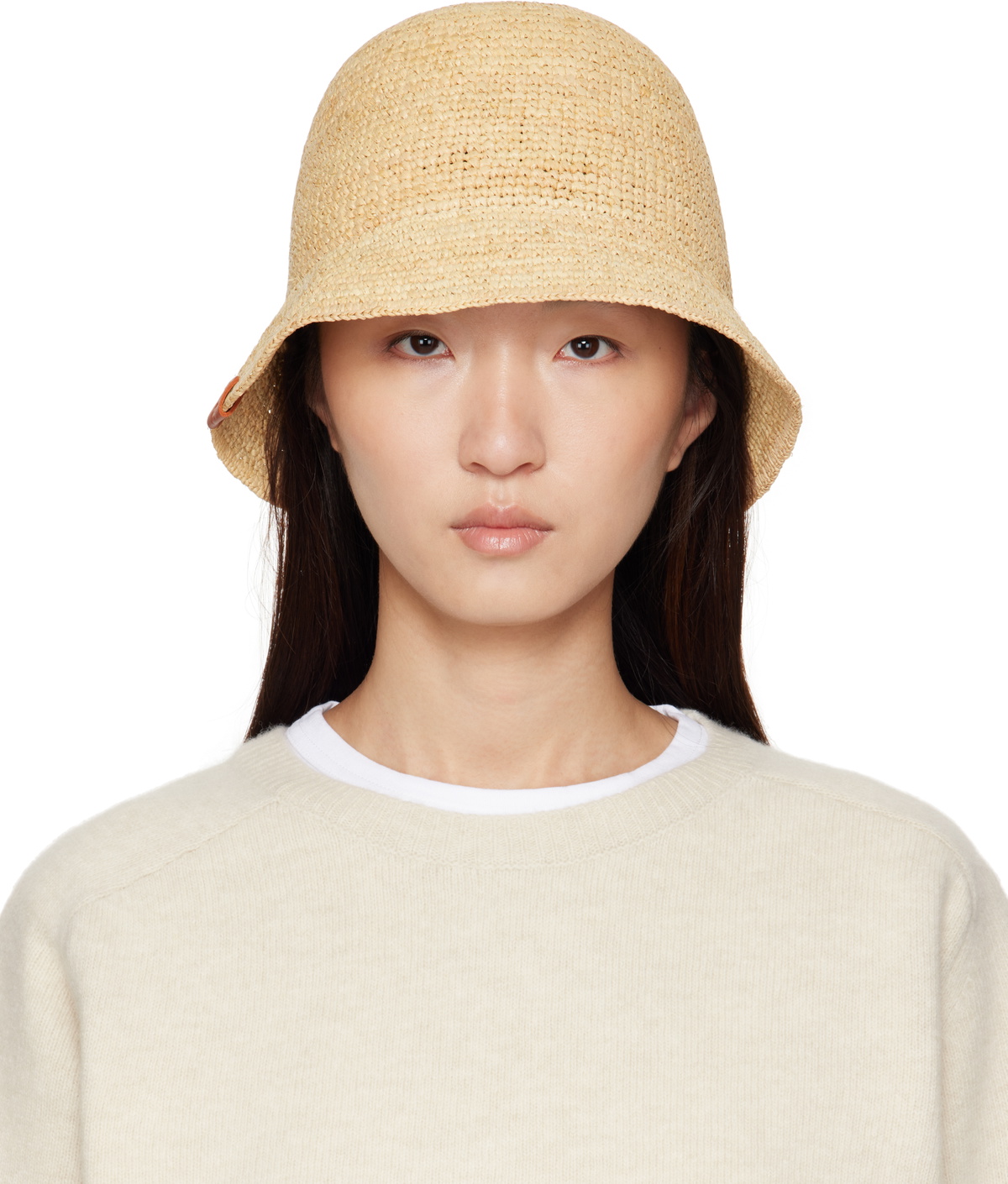 Staud Beige Meyers Crochet Bucket Hat