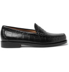 G.H. Bass & Co. - Weejuns Larson Croc-Effect Leather Penny Loafers - Black