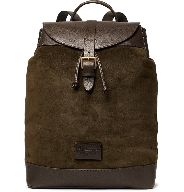 Photo: Anderson's - Textured Leather-Trimmed Suede Backpack - Green