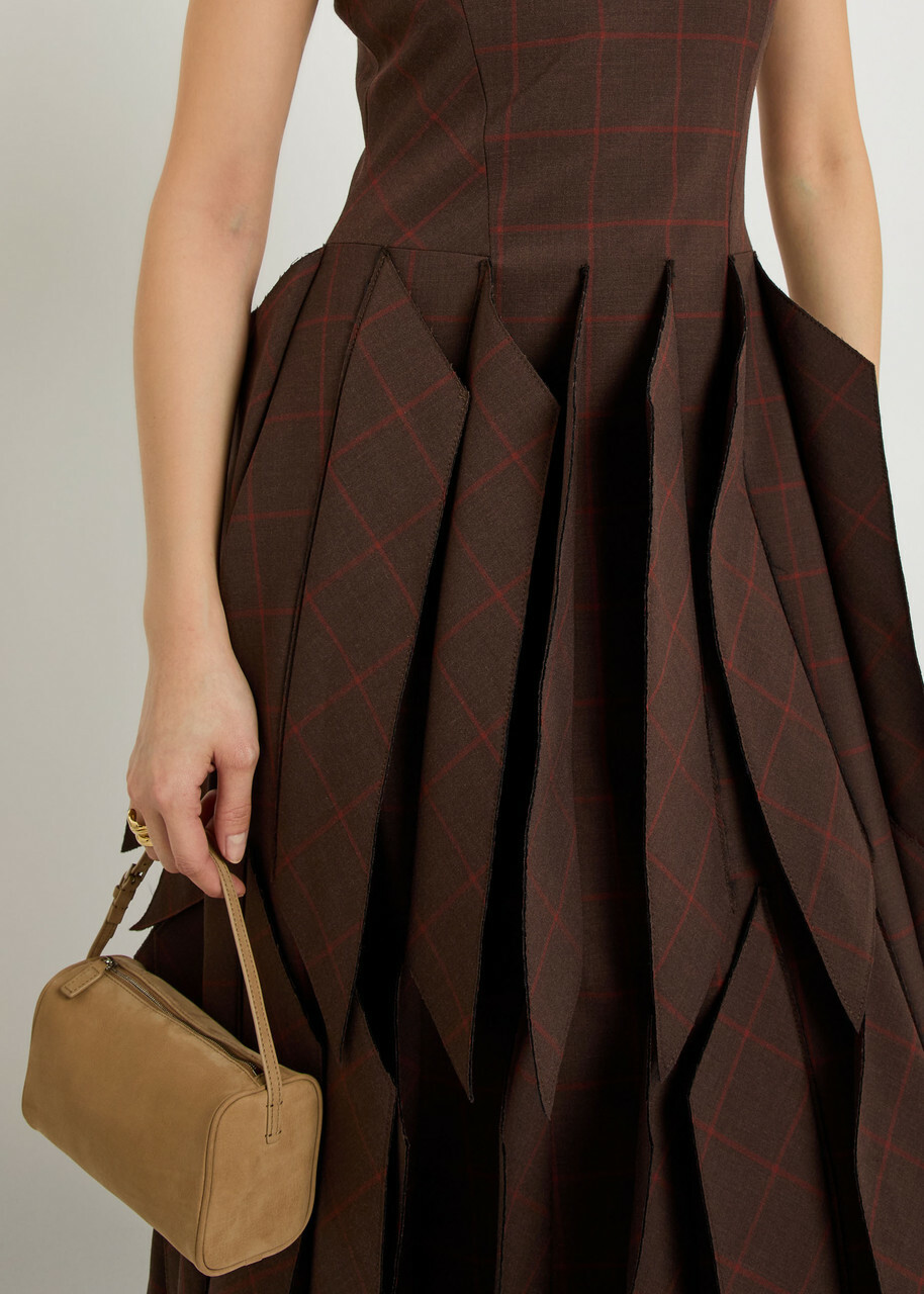 A.W.A.K.E Mode Checked Panelled Woven Midi Dress Brown