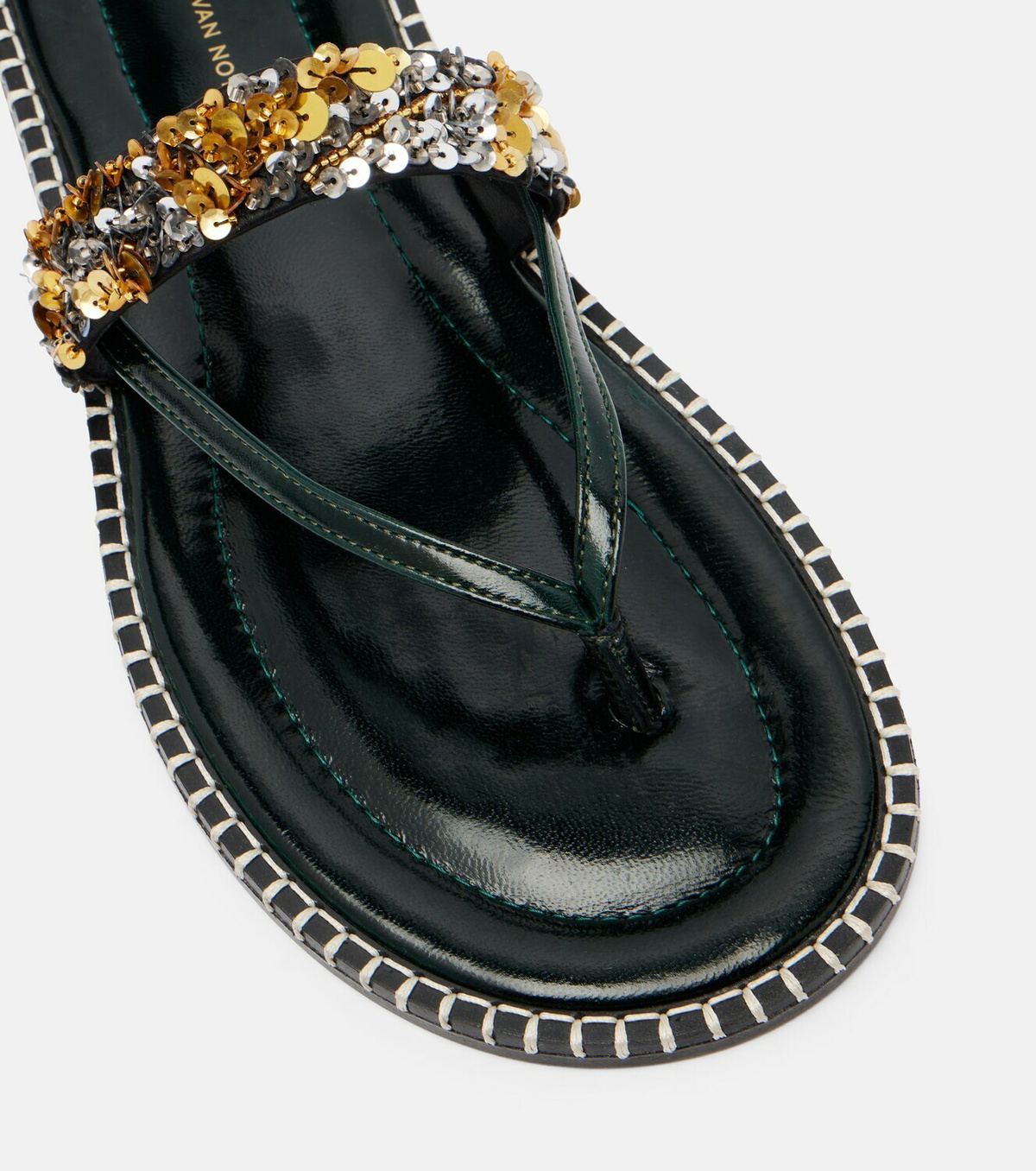 Dries Van Noten Sequined leather thong sandals