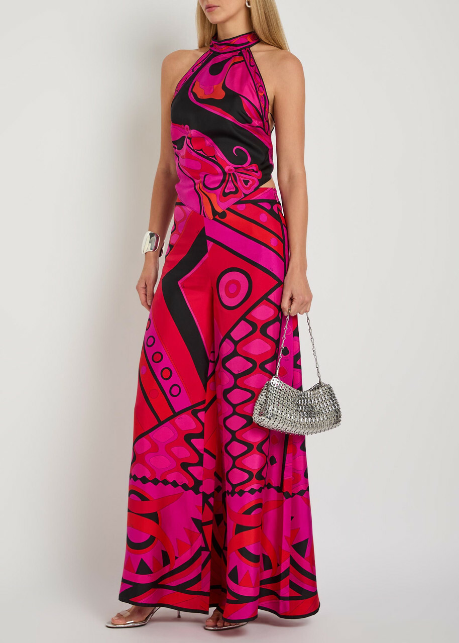 Pucci Printed Wide-leg Silk Trousers Pink