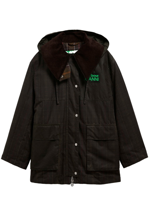 Photo: Barbour X Ganni Hooded Tartan wax Cotton Jacket Dark Green