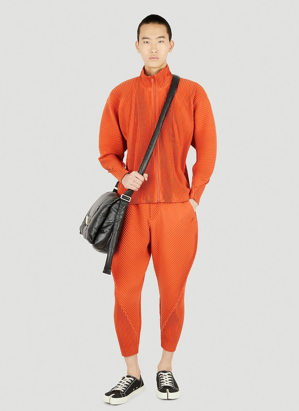 Arc Zip Front Plissé Sweatshirt in Orange Homme Plisse Issey Miyake