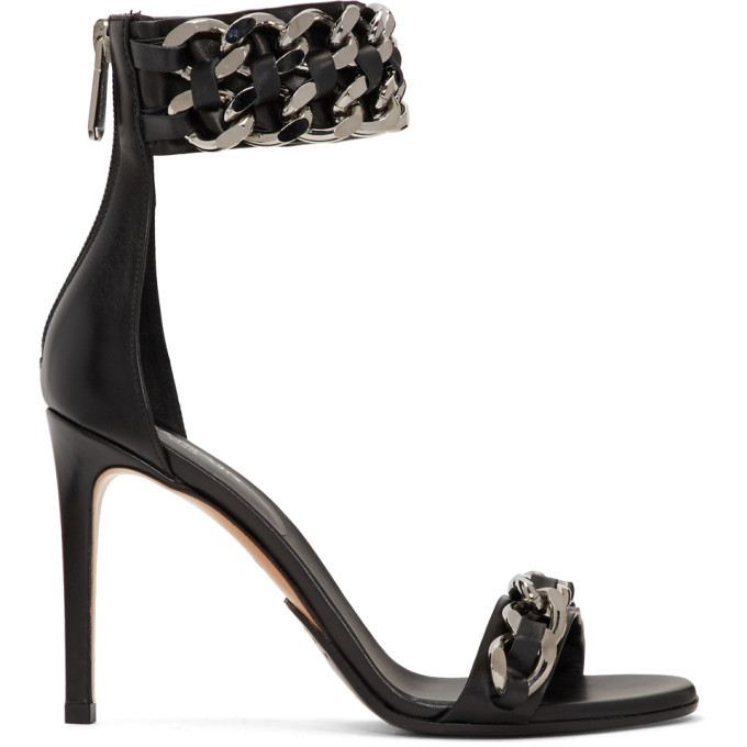 Balmain Black Duo Double Chain Heeled Sandals Balmain Balmain Black Duo Double Chain Heeled Sandals Balmain