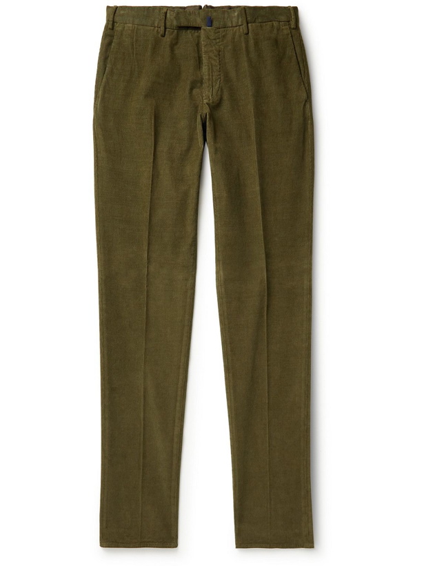 Photo: Incotex - Slim-Fit Cotton-Blend Corduroy Trousers - Green