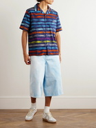 Missoni - Camp-Collar Logo-Print Striped Cotton-Poplin Shirt - Blue