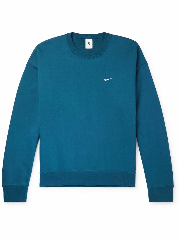 Photo: Nike - Solo Swoosh Logo-Embroidered Cotton-Blend Jersey Sweatshirt - Blue