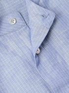 Loro Piana - Suwako Grandad-Collar Striped Linen and Cotton-Blend Shirt - Blue