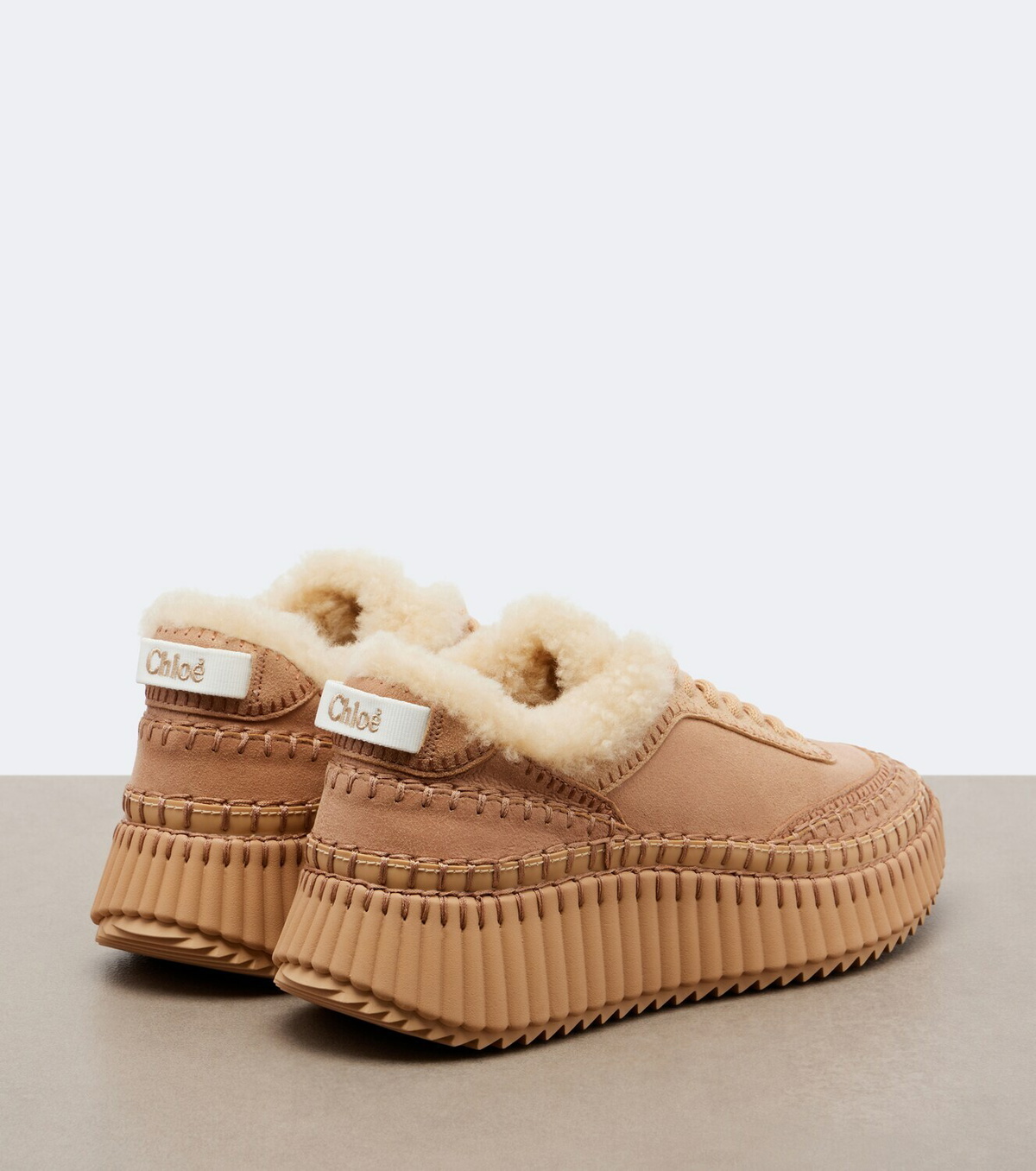 Chloé Nama shearling-lined suede platform sneakers